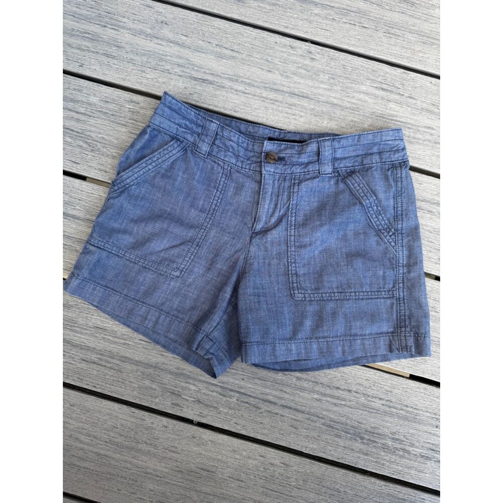 Banana Republic Blue Chambray Chino Shorts Cotton Casual Coastal Preppy Sz 0